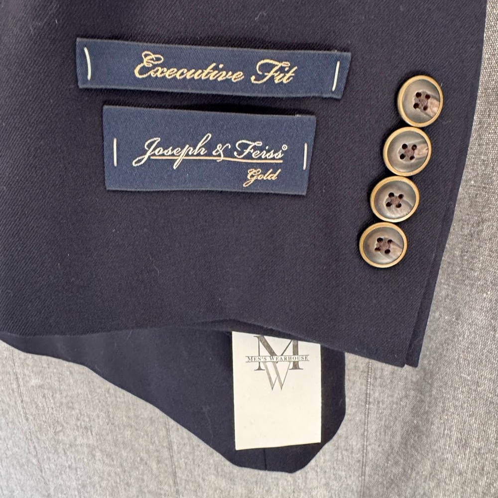 Joseph Feiss Gold Sport Coat Blazer 2 Button Navy Blue Twill Wool 42S Executive - Picture 2 of 5